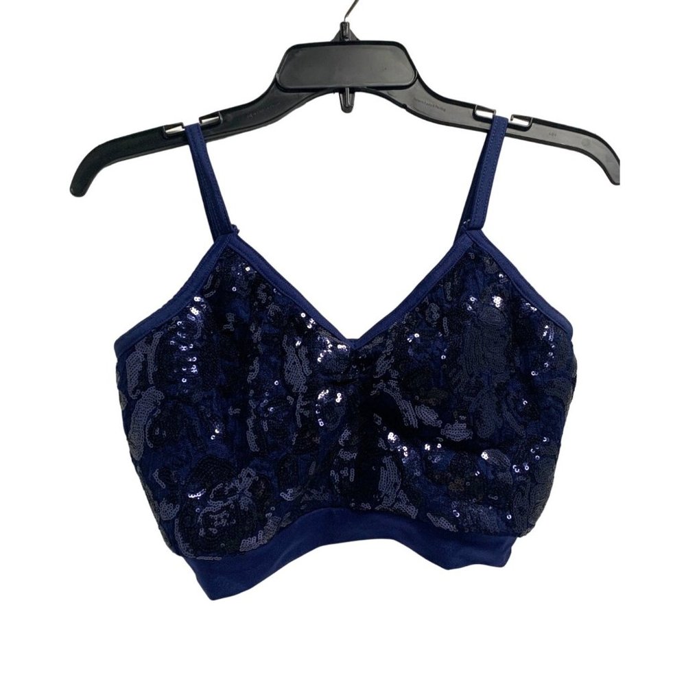 Kelle Womens Size Large L Sports Sequined Bra Top Shirt Crop Blue K8T7